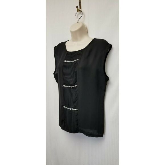 The Limited Scoop Neck Black pleated RhinestonesTop Size Large - Picture 4 of 5